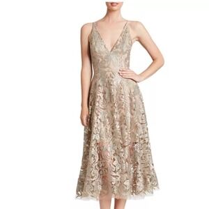 Dress the Population Blair Sequin Lace Fit & Flare Dress tan silver womens XL XL